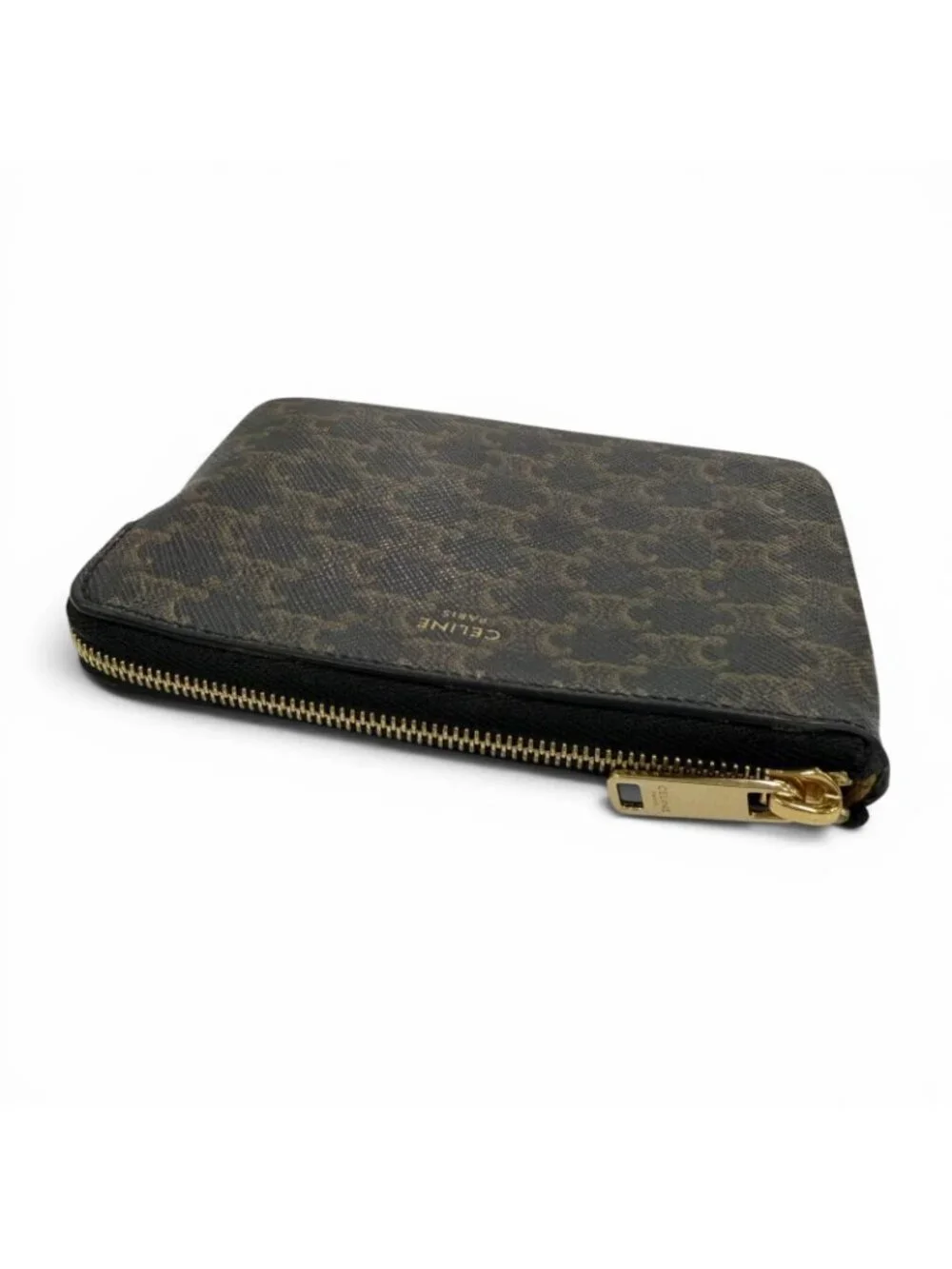 Celine Triomphe Canvas Key Ring Coin Case Black